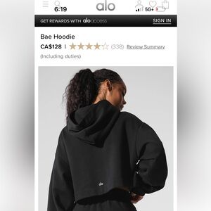 ALO Yoga Black Bae Cropped Hoodie